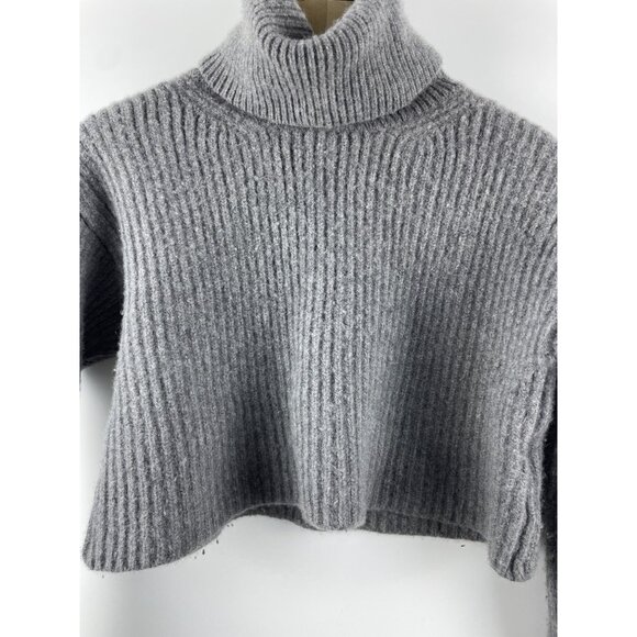 H&M | Cashmere Wool Blend Ribbed Thick Crop Turtleneck Grey Sweater Medium - Picture 2 of 8